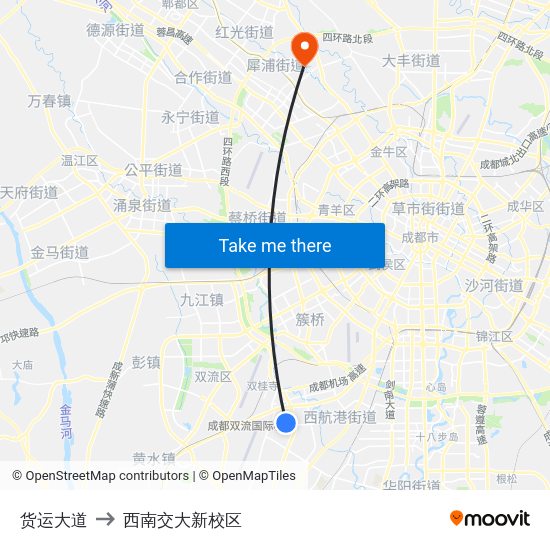货运大道 to 西南交大新校区 map