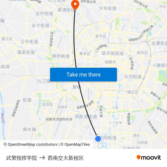 武警指挥学院 to 西南交大新校区 map