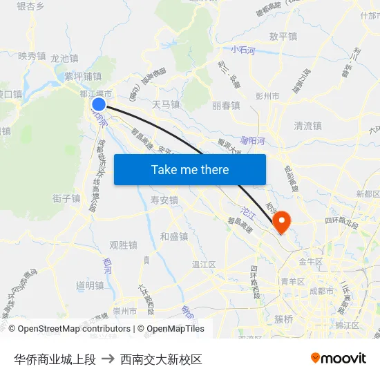 华侨商业城上段 to 西南交大新校区 map