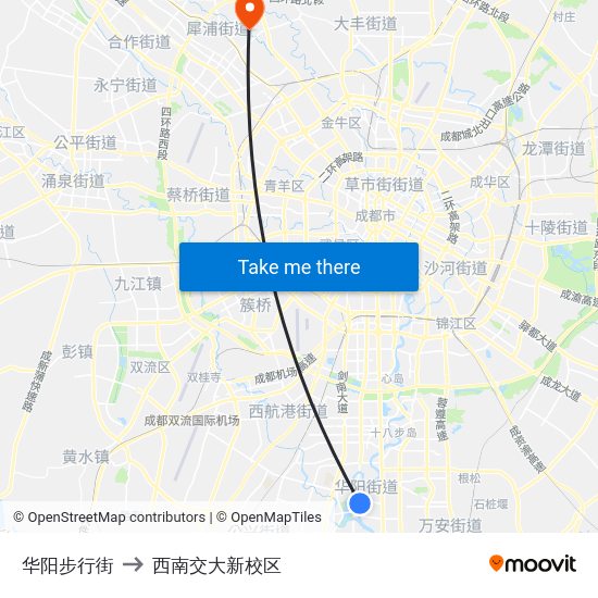 华阳步行街 to 西南交大新校区 map