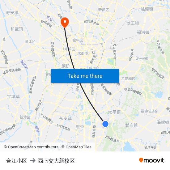 合江小区 to 西南交大新校区 map