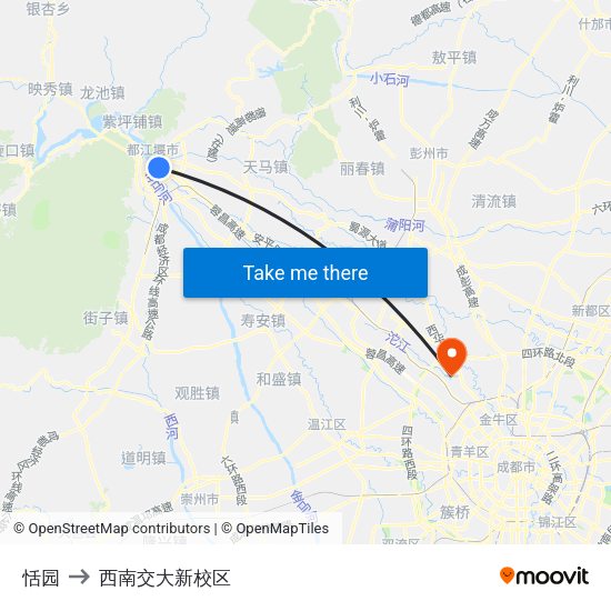 恬园 to 西南交大新校区 map