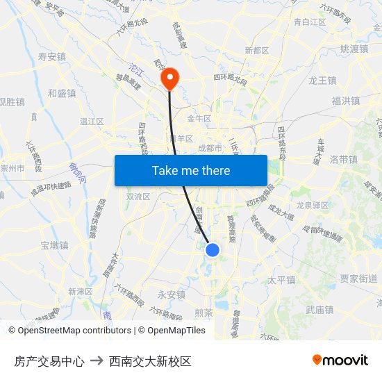 房产交易中心 to 西南交大新校区 map
