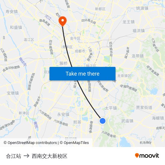 合江站 to 西南交大新校区 map