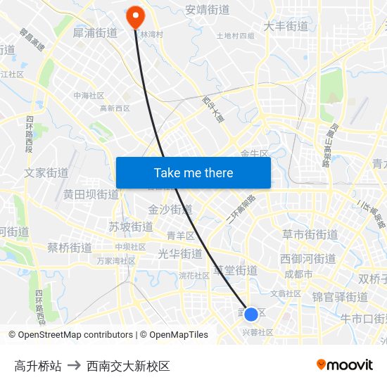 高升桥站 to 西南交大新校区 map