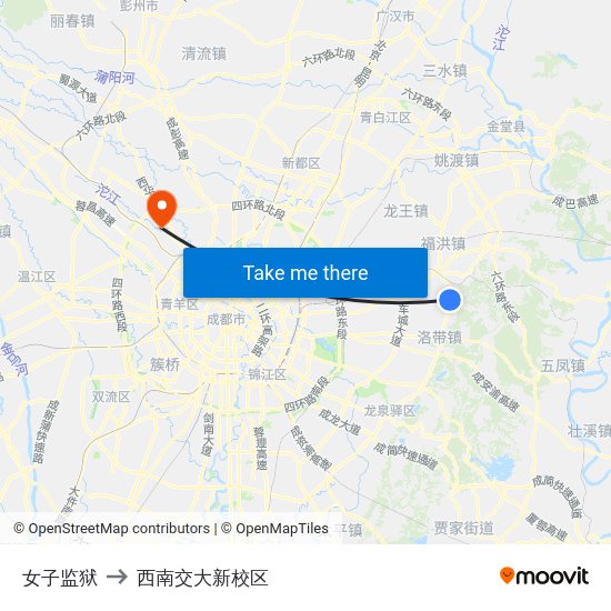 女子监狱 to 西南交大新校区 map