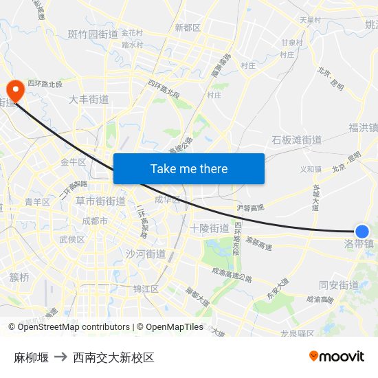 麻柳堰 to 西南交大新校区 map