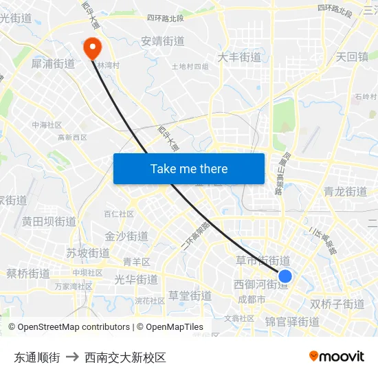 东通顺街 to 西南交大新校区 map