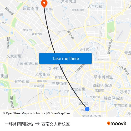 一环路南四段站 to 西南交大新校区 map