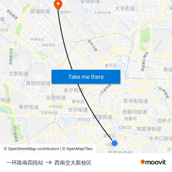 一环路南四段站 to 西南交大新校区 map