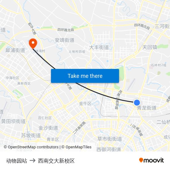 动物园站 to 西南交大新校区 map