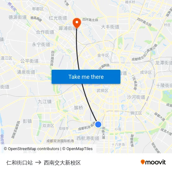 仁和街口站 to 西南交大新校区 map