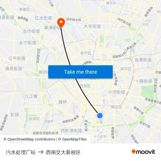污水处理厂站 to 西南交大新校区 map