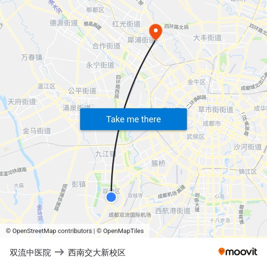 双流中医院 to 西南交大新校区 map