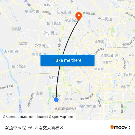双流中医院 to 西南交大新校区 map