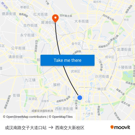 成汉南路交子大道口站 to 西南交大新校区 map