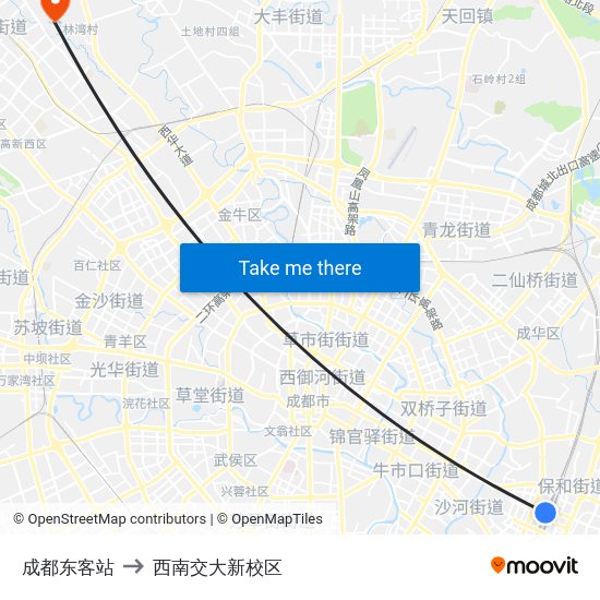 成都东客站 to 西南交大新校区 map