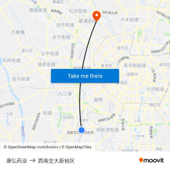 康弘药业 to 西南交大新校区 map