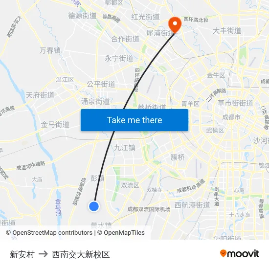 新安村 to 西南交大新校区 map