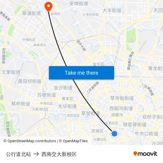 公行道北站 to 西南交大新校区 map