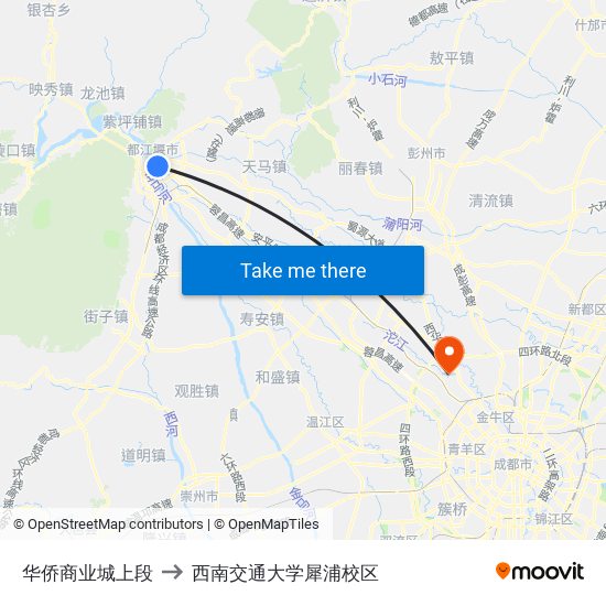 华侨商业城上段 to 西南交通大学犀浦校区 map