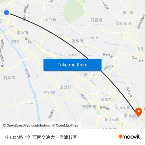 中山北路 to 西南交通大学犀浦校区 map