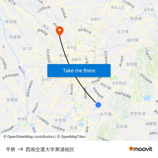 平桥 to 西南交通大学犀浦校区 map