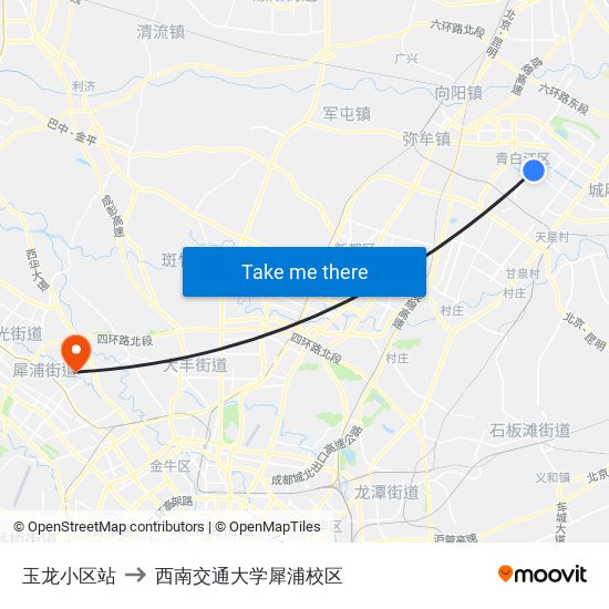 玉龙小区站 to 西南交通大学犀浦校区 map