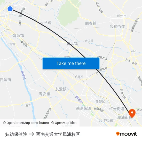 妇幼保健院 to 西南交通大学犀浦校区 map