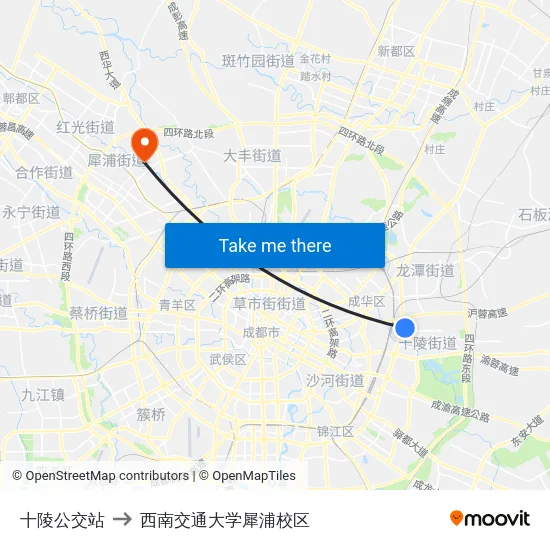 十陵公交站 to 西南交通大学犀浦校区 map