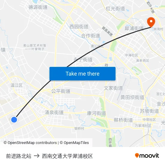 前进路北站 to 西南交通大学犀浦校区 map