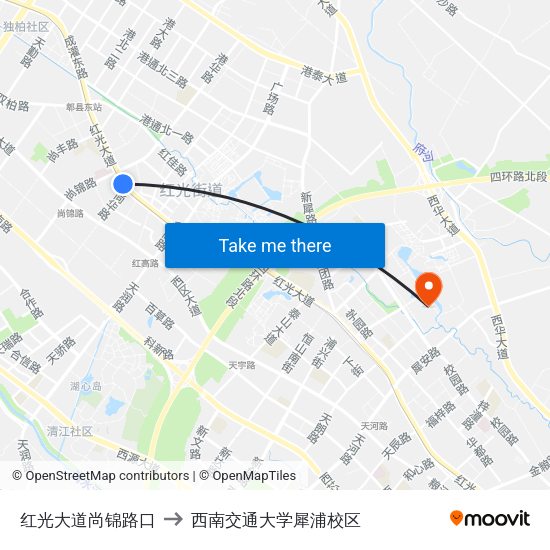 红光大道尚锦路口 to 西南交通大学犀浦校区 map