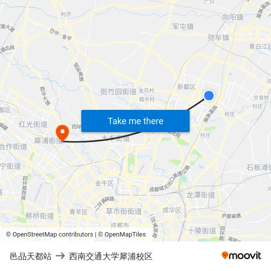 邑品天都站 to 西南交通大学犀浦校区 map