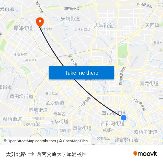 太升北路 to 西南交通大学犀浦校区 map