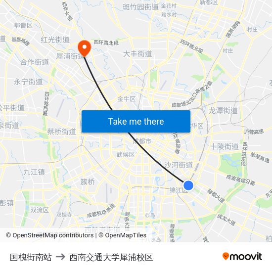 国槐街南站 to 西南交通大学犀浦校区 map