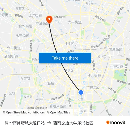 科华南路府城大道口站 to 西南交通大学犀浦校区 map
