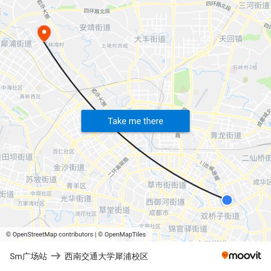 Sm广场站 to 西南交通大学犀浦校区 map