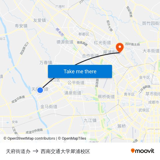 天府街道办 to 西南交通大学犀浦校区 map