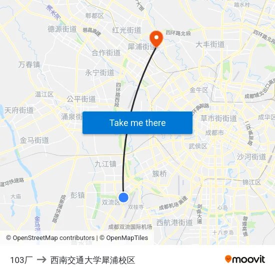 103厂 to 西南交通大学犀浦校区 map