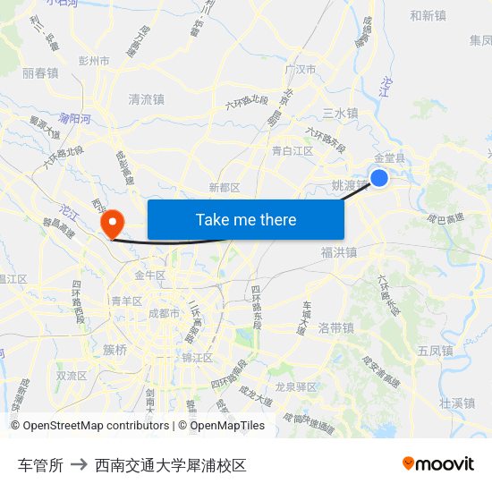 车管所 to 西南交通大学犀浦校区 map
