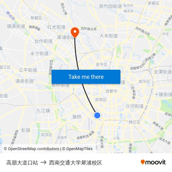 高朋大道口站 to 西南交通大学犀浦校区 map