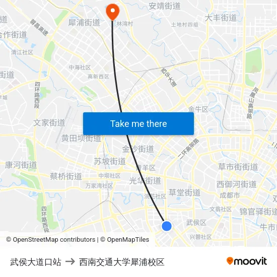 武侯大道口站 to 西南交通大学犀浦校区 map