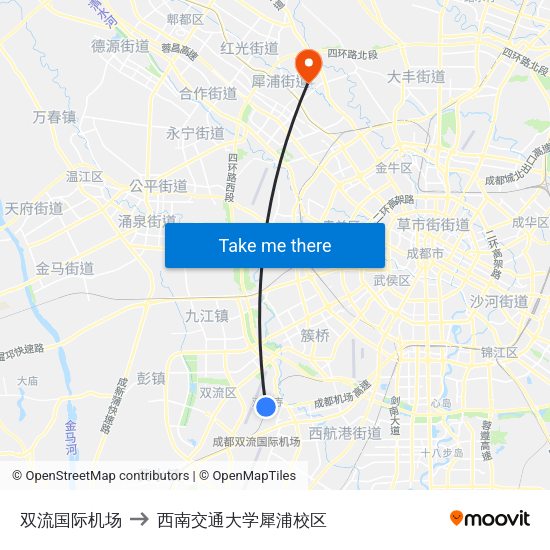 双流国际机场 to 西南交通大学犀浦校区 map