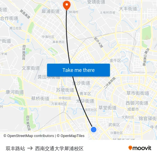 双丰路站 to 西南交通大学犀浦校区 map