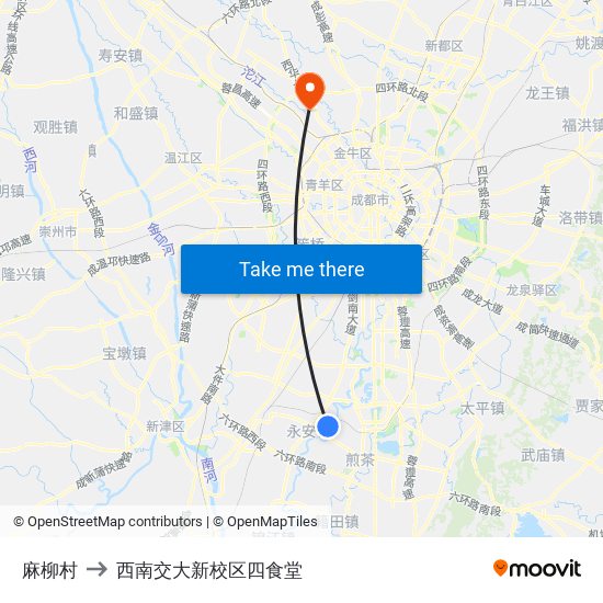 麻柳村 to 西南交大新校区四食堂 map