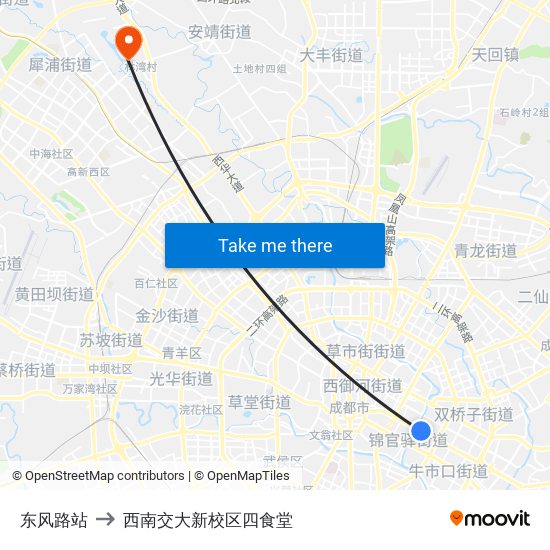 东风路站 to 西南交大新校区四食堂 map