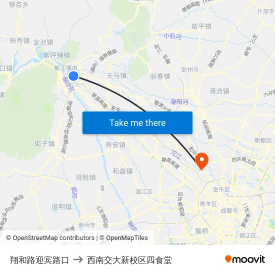 翔和路迎宾路口 to 西南交大新校区四食堂 map