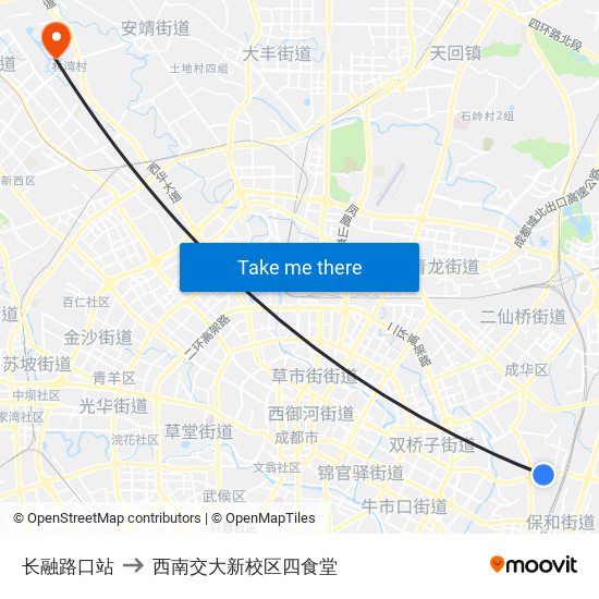 长融路口站 to 西南交大新校区四食堂 map