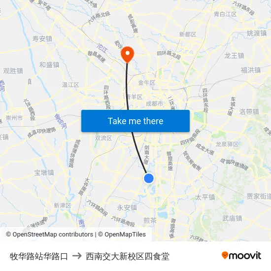 牧华路站华路口 to 西南交大新校区四食堂 map