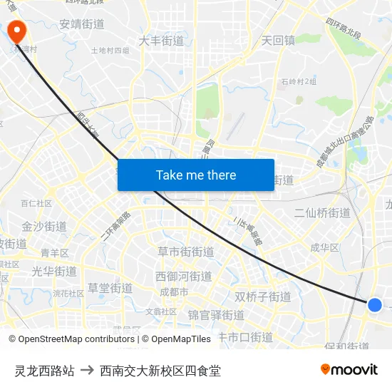 灵龙西路站 to 西南交大新校区四食堂 map